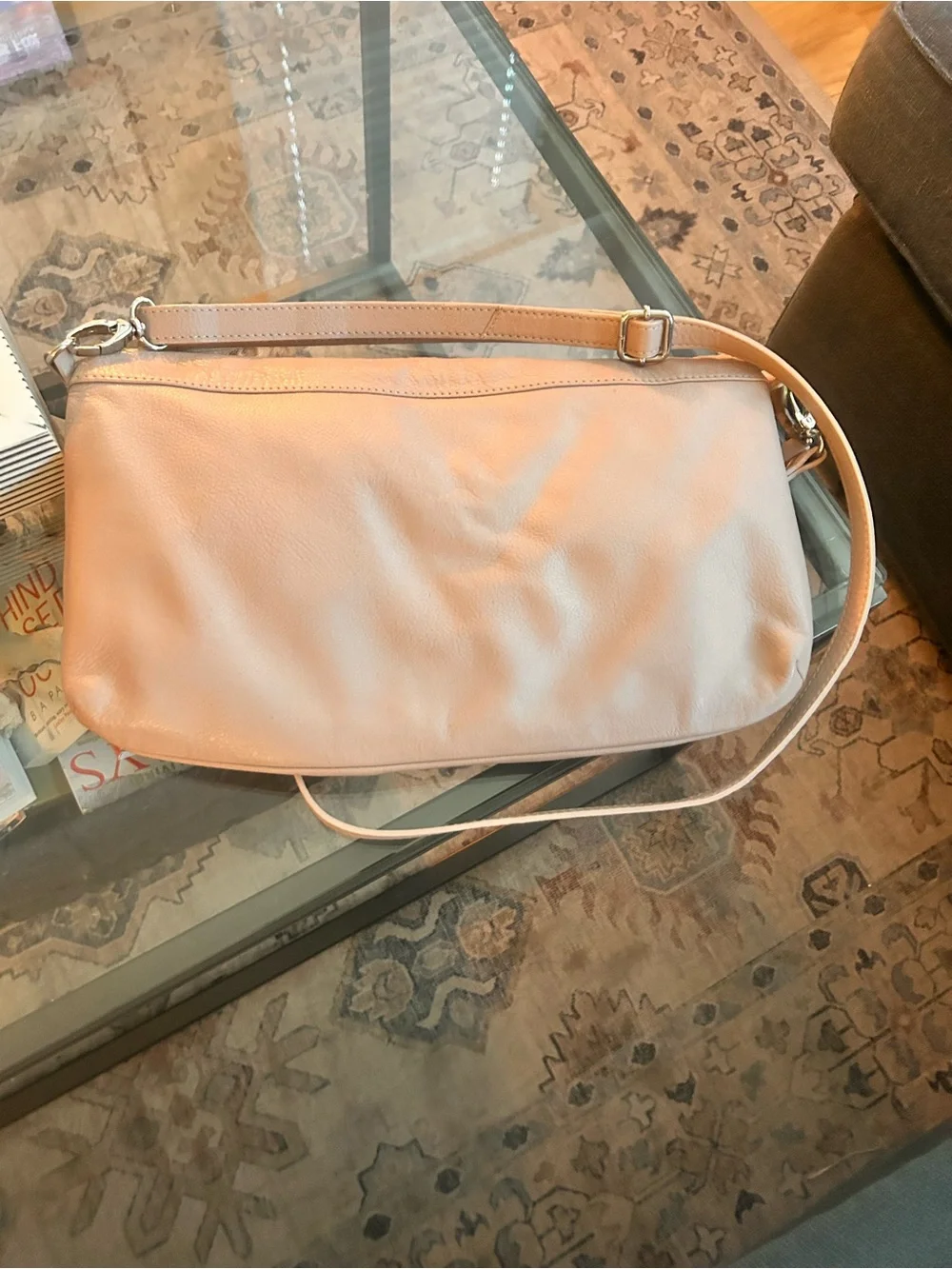 A+more Neutral Beige Leather Crossbody Fold over bag - Women